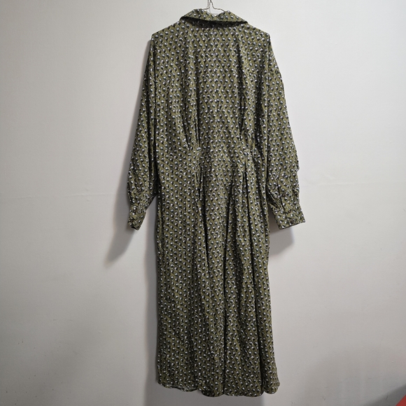 Anthropologie Corduroy Abs Vegan Leather Green Patterned Shirt Pockets Dress - Picture 7 of 13